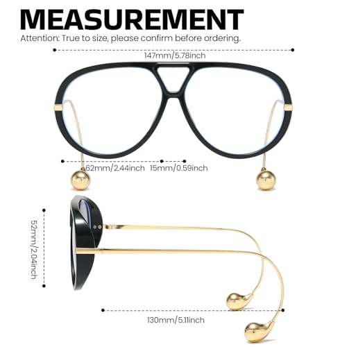 Image of SODQW Oversized Aviator Blue Light Blocking Glasses Women with Earring Trendy Large Big Double Bridge Designer Eyewear