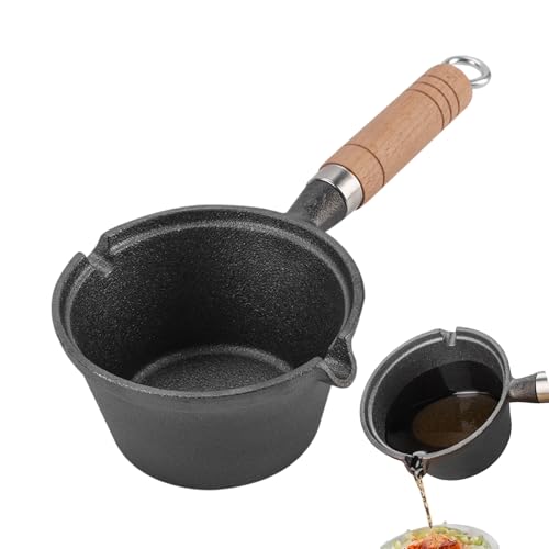 Mini sartén - Miniskillet, plana y profunda, antiadherente, con mango de madera, hierro fundido y pan pequeño resistente al calor, herramienta de cocina compacta para cocinar huevos, sopas, albóndigas