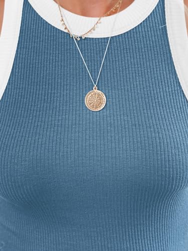 Image of siliteelon Womens Colorblock Racerback Crew Neck Casual Basic Ribbed Fitted Tank Top Sleeveless Camis
