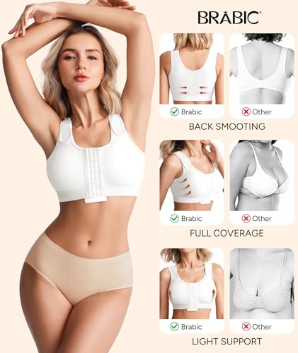 Image of BRABIC Post Surgery Compression Bras for Women Front Closure Mastectomy Bra with Wide Adjustable Straps Wirefree