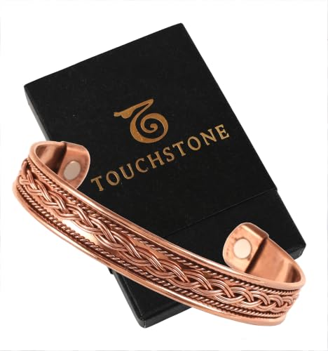 Image of Touchstone Copper magnetic bracelet Tibetan style. Hand forged with solid and high gauge pure copper. Elegant braid pattern.