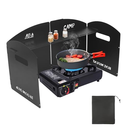 Paravientos Plegable para de Camping Gas: GEEKHOM Protector de Vientos, Fuegos y Quemador con Bolsa - 4 Paneles Acero para Butano, Senderismo, Picnic, Exterior y Acampada