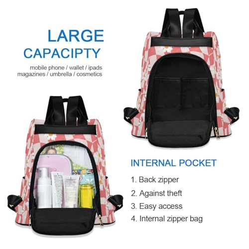 Sac à dos rose avec poche arrière zippée et multiples compartiments - 3
