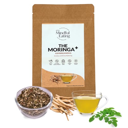 Image of Mindful Eating Pure Moringa Leaves Tea Blended with Ashwagandha - Herbal Tea, Natural Ingredients, Dried Drumstick Tree Leaves, Immunity Booster, Caffeine-free, 70g