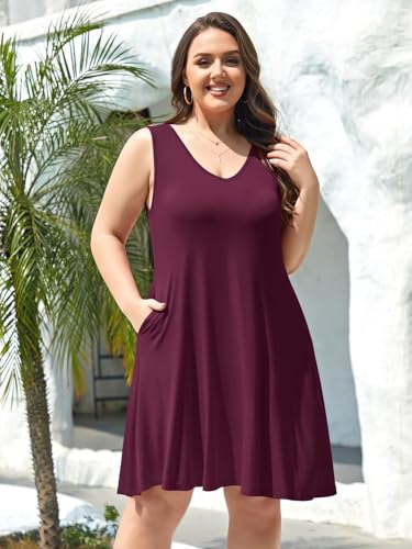 Image of BELAROI Women Casual Summer Beach Dresses Plus Size Sundress V Neck Pockets Swing Tank Dress Cover Ups