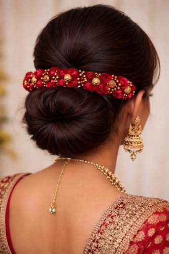Image of MAJIK Combo of 4Pcs Gajra for Women and Girls Artificial Flower Gajra Beads Hair Gajra for Juda Hair Accessories for Women (1)