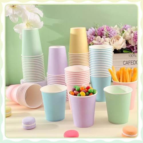 NatNarr 100 Pappbecher 260 Ml, Pastell Regenbogen, 5 Farben, Einweg – Ansicht 3