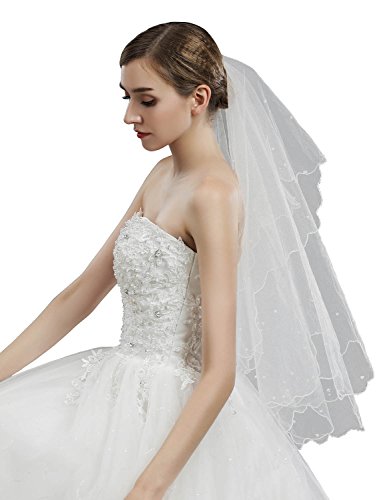 Belle House White Bridal Veils 1 Tier Short Rhinestone Wedding Veil #TOP1
