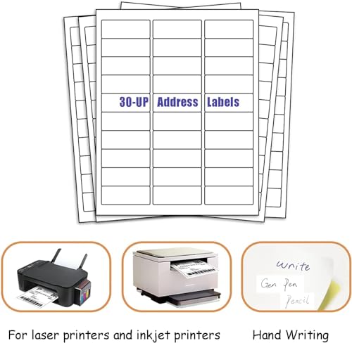 Image of 30 UP Labels 1 inch x2-5 /8 Mailing Shipping Address FBA Label for Laser /Inkjet Printers, White Blank Sticker Name Tags, Printable Address Label (1000 Sheets, 30,000 Labels)