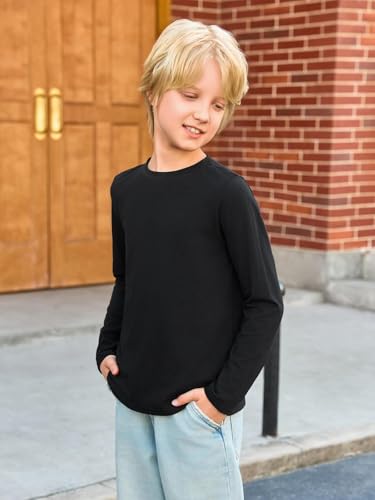 Haloumoning Toddler Boys Long Sleeve Shirts Kids Fall Tops Crewneck Plain Basic Tees 3-10Y4