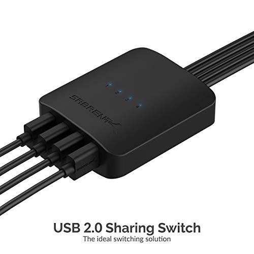 Sabrent Usb 2.0 Sharing Switch Up To 4 Computers And Peripherals Led Device Indicators + 4-Port Usb 2.0 Hub With Individual Led Lit Power Switches #TOP1