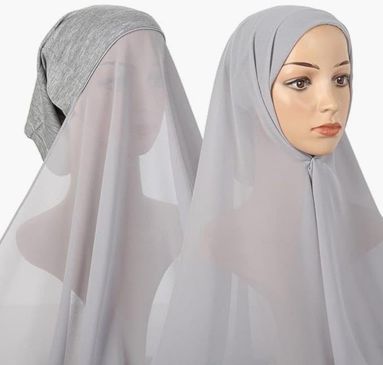 BXT Instant Chiffon Hijab with Underscarf Cap for Women Hijab Muslim Solid Color Soft Chiffon Turban Head Wraps Under Caps2