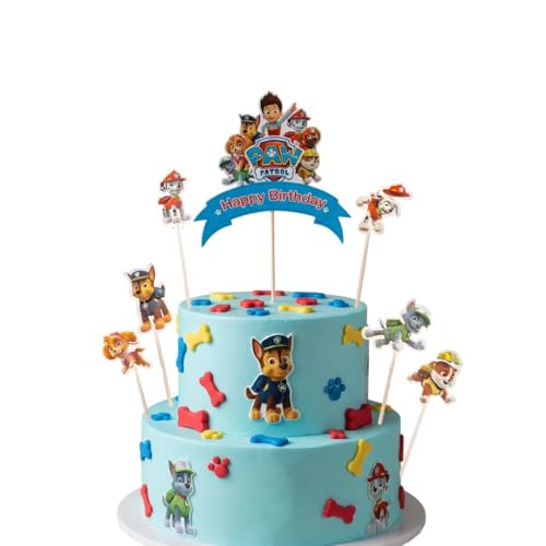 Image of Wanna Party Paw Theme Happy Birthday Cake Topper Set | Kids Cartoon Cake Decoration for Boys Birthday Decoration Items