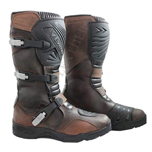 EVIRON Stivali da moto Adventure in pelle MX Off Road impermeabili, Marrone, 42 2/3 EU