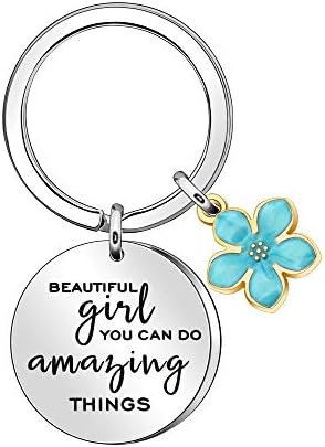 "Beautiful Girl You Can Do Amazing Things" Inspirational Keychain Keyring Birthday Graduation Christmas Gifts for Girl Women (Silver)