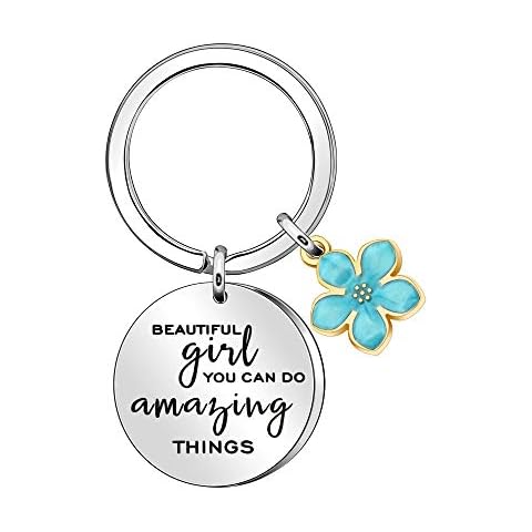 "Beautiful Girl You Can Do Amazing Things" Inspirational Keychain Keyring Birthday Graduation Christmas Gifts for Girl Women (Silver) Cover
