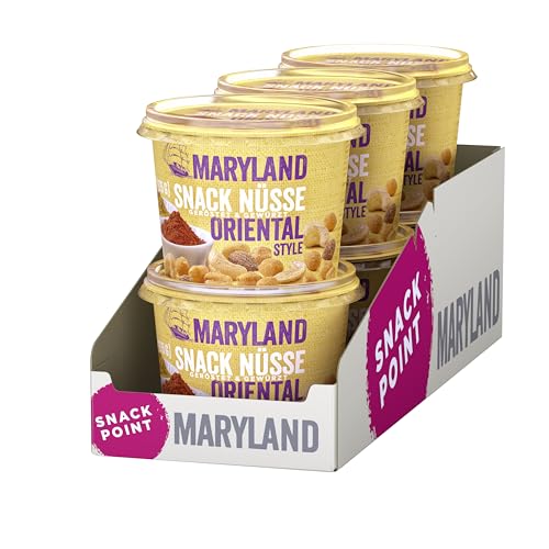 Maryland Snack Nüsse Oriental Style 275g Becher Vorratspack - Erdnüsse, Cashewkerne und Mandeln in Nussmischung - Orientalisch gewürzt - wiederverschließbarer Becher (6 x 275 g)