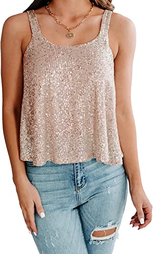 PrettyGuide Women's All Sequin Tank Tops Loose Flowy Sparkly Camisole Vest Club Party Shirt Top