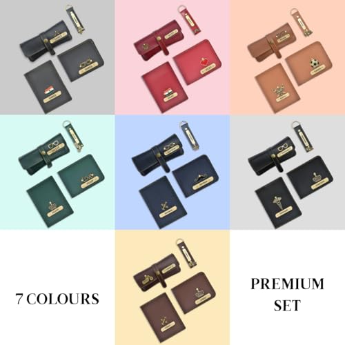 Image of Personalized Name & Charm Leather Mens Wallet Gift Hamper Set | Combo Giftset, Customized, Birthday Anniversary Wedding Engagement Gifts, for Brother Husband Father Boyfriend
