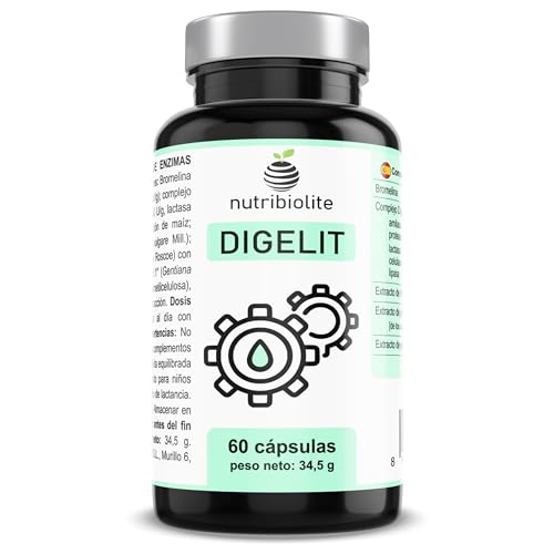 Digestivo natural – Ayuda ante Digestiones Pesadas, Gases e hinchazón abdominal – Enzimas Digestivas Veganas con Digezyme, Bromelina y extractos de Hinojo, Jengibre y Genciana - Sin aditivos - DIGELIT