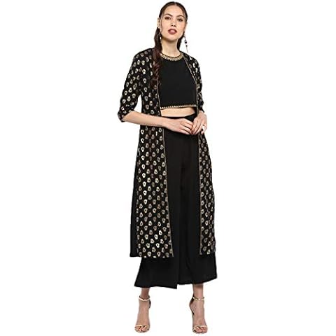 Janasya Women's Black Poly Crepe Set Cover
