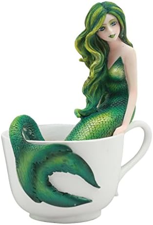 Gifts & Decor Ebros Amy Brown Tea Cup Atlantis Princess Green Emerald Mermaid Statue Mermaid Blend Fantasy Mermaid Sirens of The Seas Collector Figurine