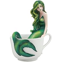 Ebros Amy Brown Tea Cup Atlantis Princess Green Emerald Mermaid Ariel Statue Mermaid Blend Fantasy Mermaids Sirens of The Seas Ocean Marine Nautical Themed Collector Figurine