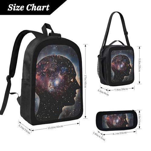 Galaxy Space Man 3 Pcs 17 Inches Backpack Set with Insulated Lunch Bag And Pencil Pouch Large Back Pack for Men Women Lunchbox Pencil Case Waterproof Backpacks Lunch Box 3 Piece Daypacks4