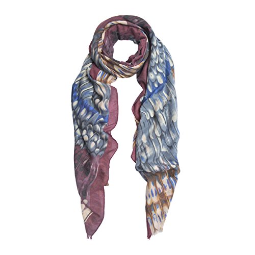 Elegant Multi Color Feather Print Frayed Edge Fashion Scarf Shawl Wrap