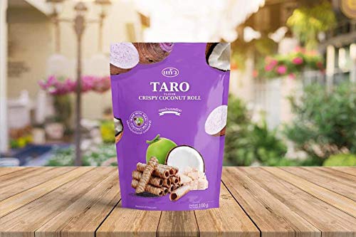 Kaew Rollos de Coco Crujientes Tailandeses Sabor Taro 3.53 oz. Hecho con Leche de Coco Real (Paquete de 2), Enviado por Thai Pantry.net