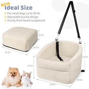   Dog-Car-Seat-for-SmallMedium-Dogs-Upgrade-Dog-Booster-SeatDetachable-and-Washable-Pet-Car-Seats-with-Thick-Cushion-Safety-Leash-and-Storage-Pockets-Beige