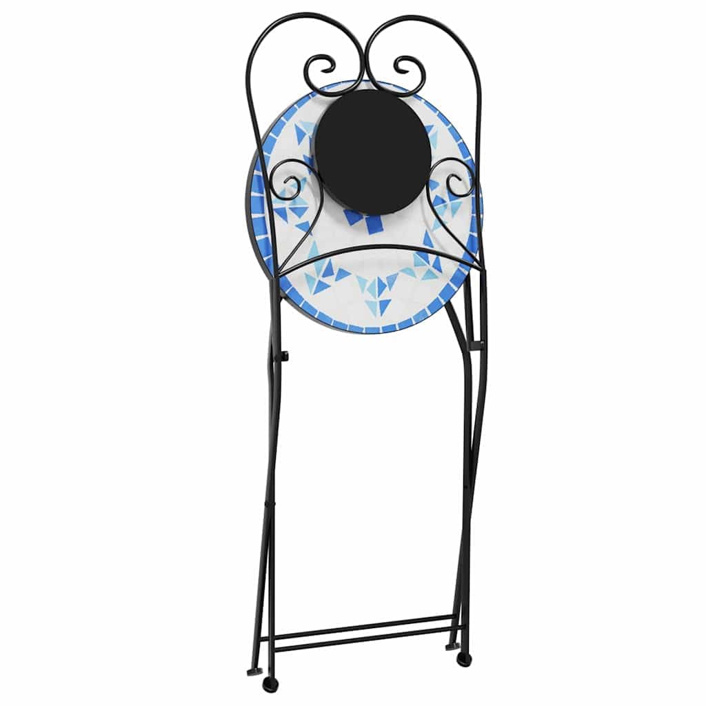 Generico Set da Bistrot con Mosaico Blu e Bianco in Ferro e Ceramica,Set da Giardino