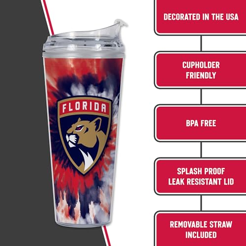 Image of Rico Industries NHL Hockey Team Color Tie Dye 24oz Metallic Acrylic Tumbler with Hinged Lid, Officially Licensed Double Wall Tumbler with Straw
