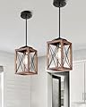 DEWENWILS 2 Pack Farmhouse Pendant Light, Metal Hanging Light Fixture with Wooden Grain Finish, 48 Inch Adjustable Pipes for Flat and Slop Ceiling, Kitchen Island, Bedroom, Dining Hall, ETL Listed