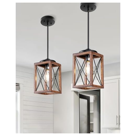 DEWENWILS 2 Pack Farmhouse Pendant Light, Metal Hanging Light Fixture with Wooden Grain Finish, 48 Inch Adjustable Pipes for Flat and Slop Ceiling, Kitchen Island, Bedroom, Dining Hall, ETL Listed