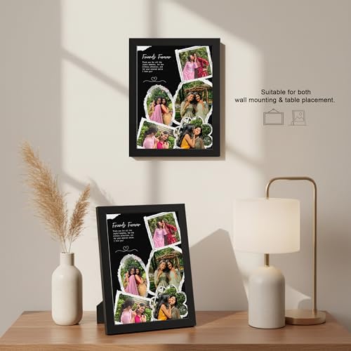 Image of Framekaari Friends Customized Photo Frame | Personalized Best Friend Gift | Black Scrapbook Design | 5 Custom Photos & Text | Tabletop & Wall Mount | Home Decor | 16x21 cm (Design-16)