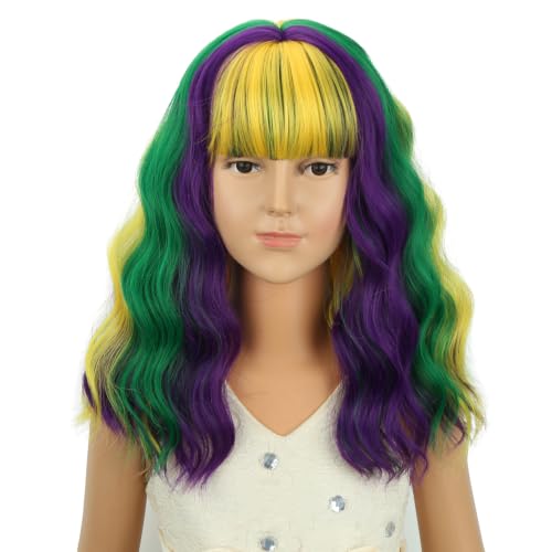 Image of PATTNIUM Mardi Gras Short Curly Wavy Wig with Bangs