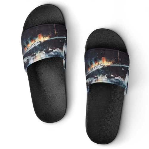 The Sinking of The Titanic Ship Men's Bathroom Slippers Shower Indoor Home Beach Outdoor Shoes for Women