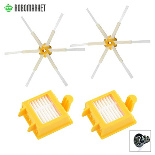 ROBOMARKET KIT ACCESORIOS PARA IROBOT ROOMBA 700 720 750 760 765 770 772 772e 774 775 776 776p 780 782 782e 785 786 786p 790 SET RECAMBIOS REPUESTOS 2 CEPILLOS 6 BRAZOS Y 2 FILTROS HEPA