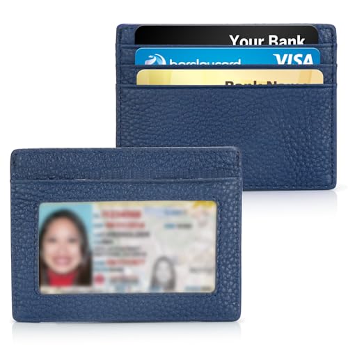 Slim MINI Credit Card Holder Card Cases RFID Blocking Minimalist Mini Wallet with ID Window for Men Women Dark blue