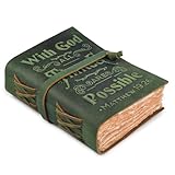 LEATHER VILLAGE Leather Bound Vintage Bible Journal – Handmade Christian Embossed Prayer Journal for Men & Women – 200 Pages Deckle Edge 200 GSM Watercolor Paper – 7x5 Inch - Green