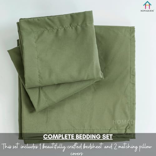 Image of HOMADORN Premium Polycotton Flat Bedsheet for Double Bed with 2 Pillow Covers - Soft, Durable & Wrinkle-Resistant (SAGE Green)