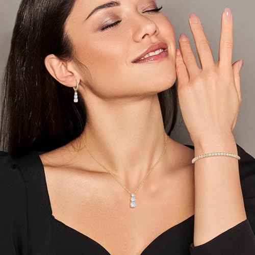 Crysdue Cubic Zirconia Jewelry Set for Women Bridesmaid, Classic Round Cut Drop Lightweight Lever Back Earrings Pendant Necklace Tennis Bracelet for Wedding Prom Party3
