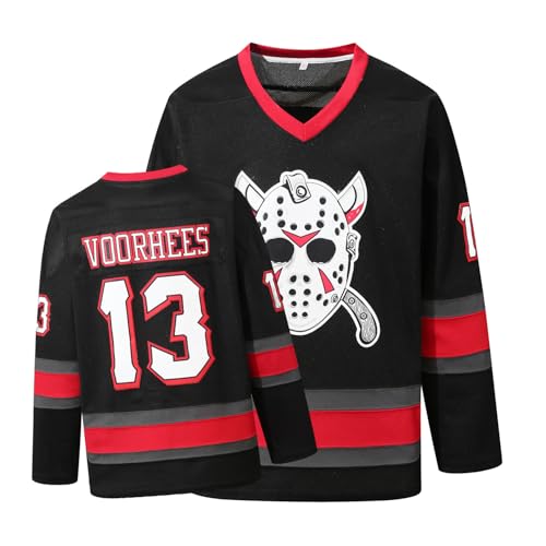 Youth Voorhees Jason 13 Friday Movie Ice Hockey Jersey Halloween Black