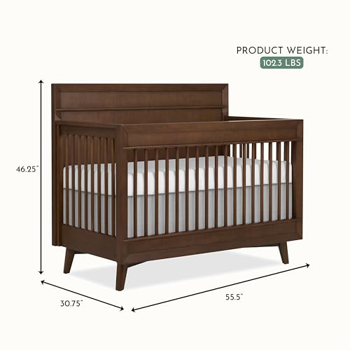 Image of Evolur Loft Antilia Mid-Century 4-in-1 Crib in Walnut, Greenguard Gold & JPMA Certified, Baby Crib Converts to Toddler Bed, Daybed & Full Bed