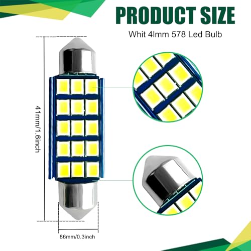 2PCS 578 LED Bombillas para Interior de Auto 6500K miniatura 2