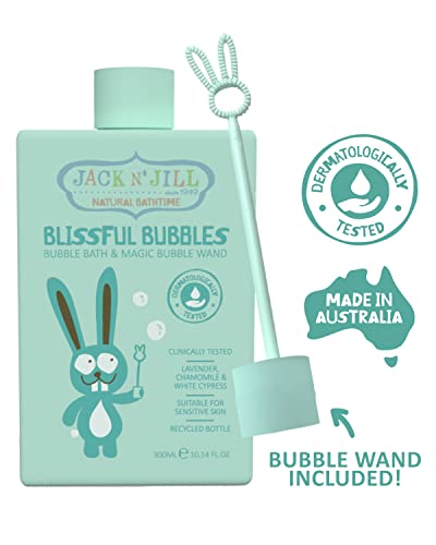 Image of Jack N' Jill Natural Bathtime Blissful Bubbles with Bubble Wand - Bubble Bath for Kids, Dermatologically Tested, Cruelty Free, Kids Bubble Bath Sensitive Skin, Vegan - 300 mL (Pack of 1)