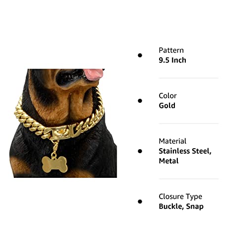 Gold Dog Chain Collar Walking Metal Chain Collar With Design Secure Buckle,18K Cuban Link Strong Heavy Duty Chew Proof For Medium Dogs(14Mm, 9.5") #TOP7