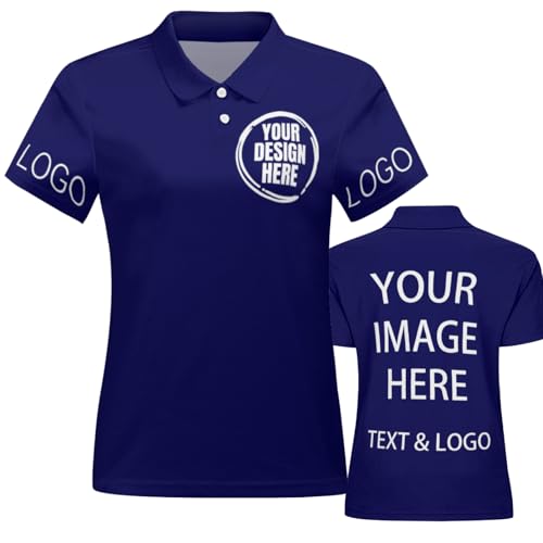 Custom Polo Shirts for Women Customize Your Text Personalized Golf T Shirts Tee Personalized Short Sleeve T-Shirt for Sports Workwear Tennis Basic Top XXL