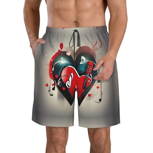 Treble Love and Music Print Stylish Beach Shorts Swim Trunks Lightweight Breathable Summer Outdoor Activities